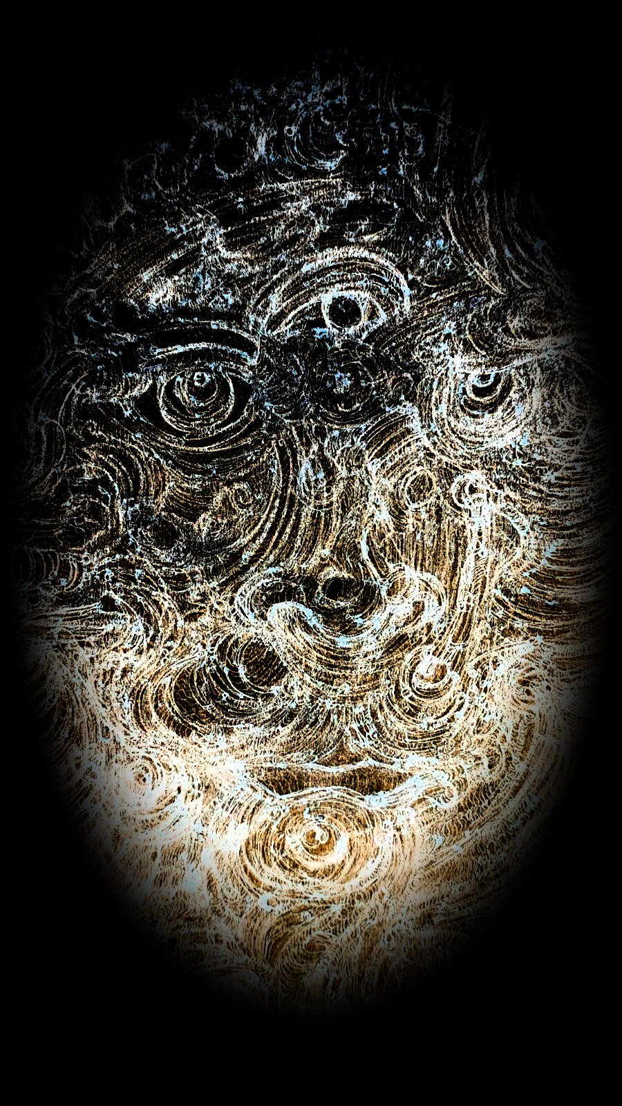 Ink drawing: a face emerging from swirling lines