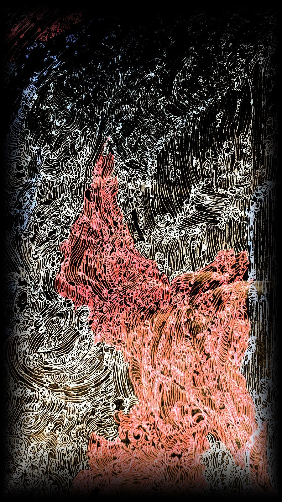 Drawing in black, red and blue ink